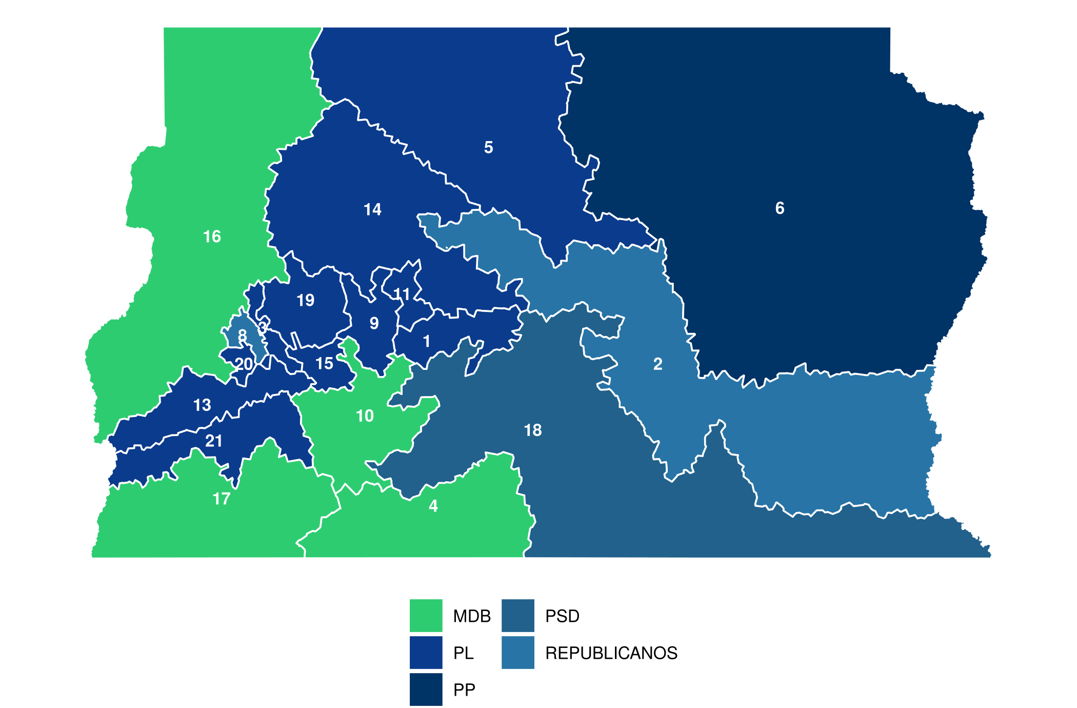 Figura 6: Deputado Distrital: partido com mais votos nominais em cada zona eleitoral do DF